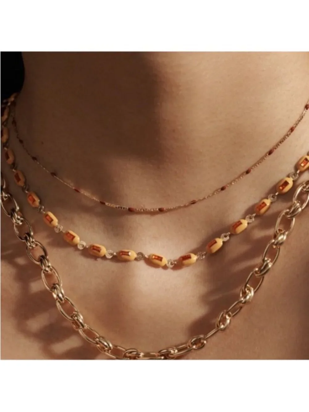 New! Anthropologie Gold Plated Lime Green Bead Chain Necklace NWT